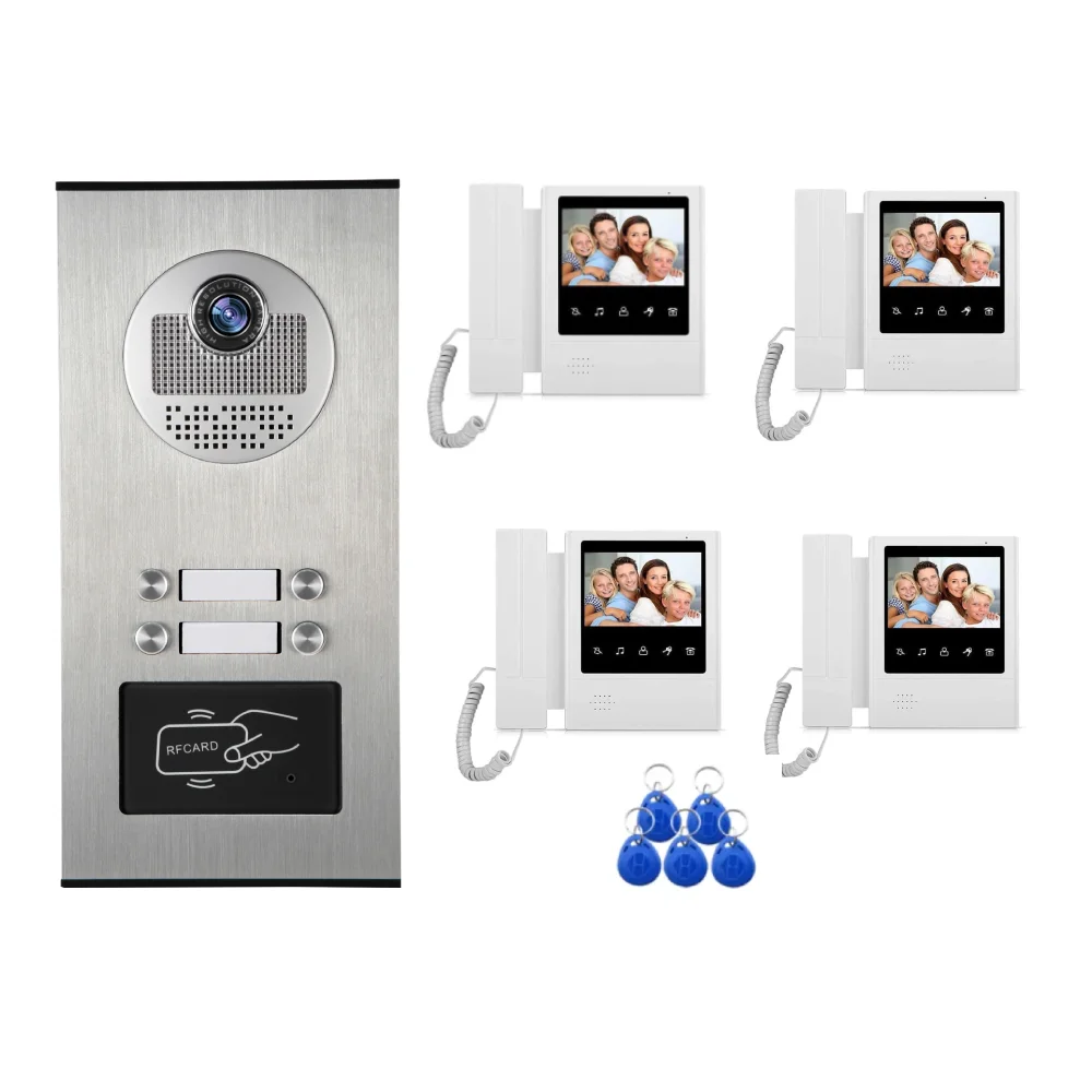 4.3 นิ้วระบบอินเตอร์คอมวิดีโอ Handle Design 2-12 Units Video Doorbell ประตูโทรศัพท์ระบบ Dual-Way Intercom สําหรับอาคารความปลอดภัย