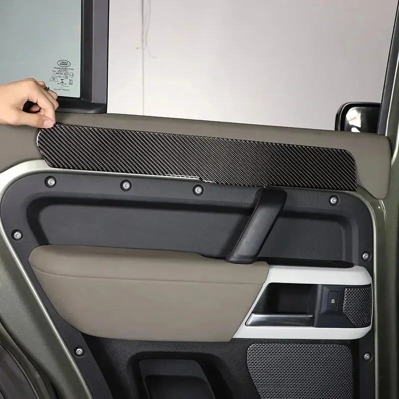 

For Land Rover Defender 110 2020-25 Soft Carbon Fiber Car Rear doors Armrest Panel Cover Trim Stickers Interior Car Accessories