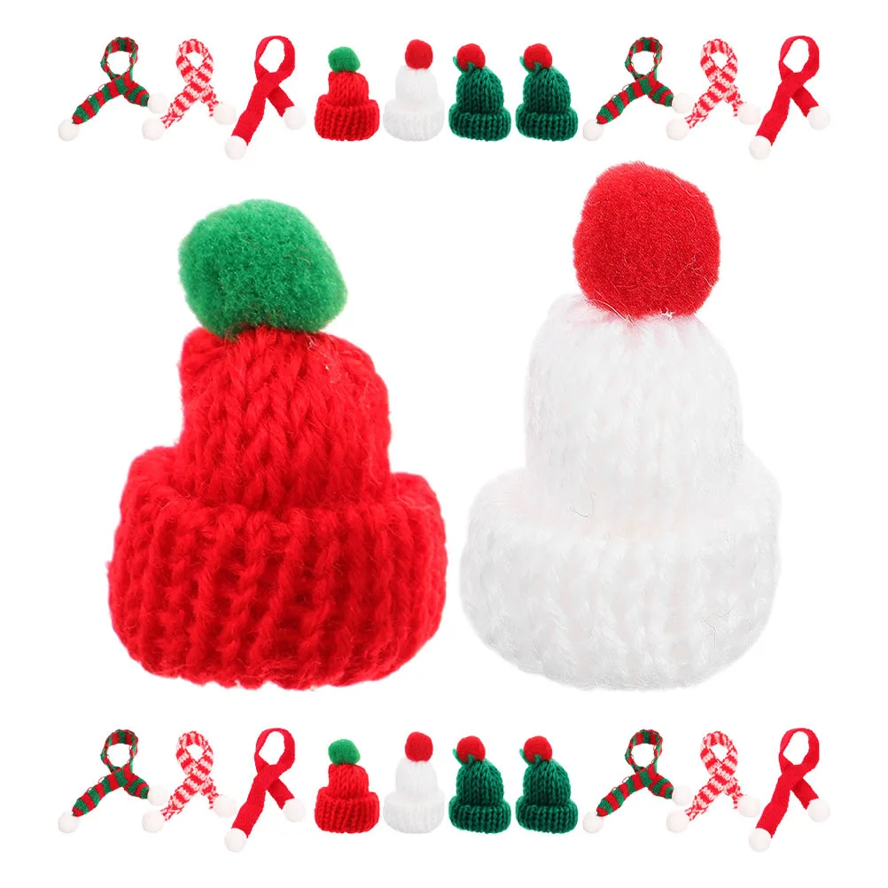 

12Pcs Miniature Knitted Christmas Hats and Scarves for Crafts Holiday Decorations Tree Ornament Bottle Cover Yuletide Charm