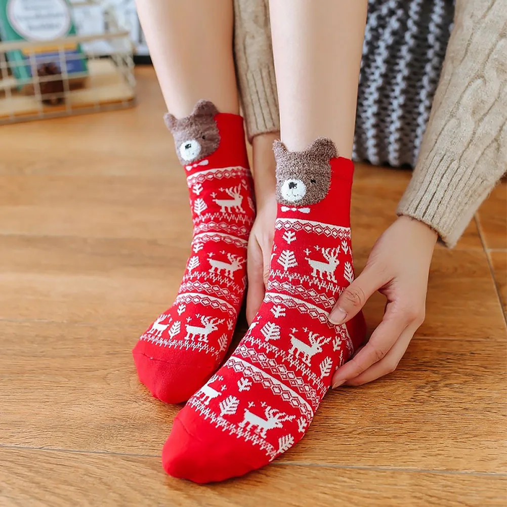 

4Pairs Xmas Socks Premium Cotton Red Mixed Style Comfortable Lightweight Warm Festival Footwear for Gifting Christmas Socks