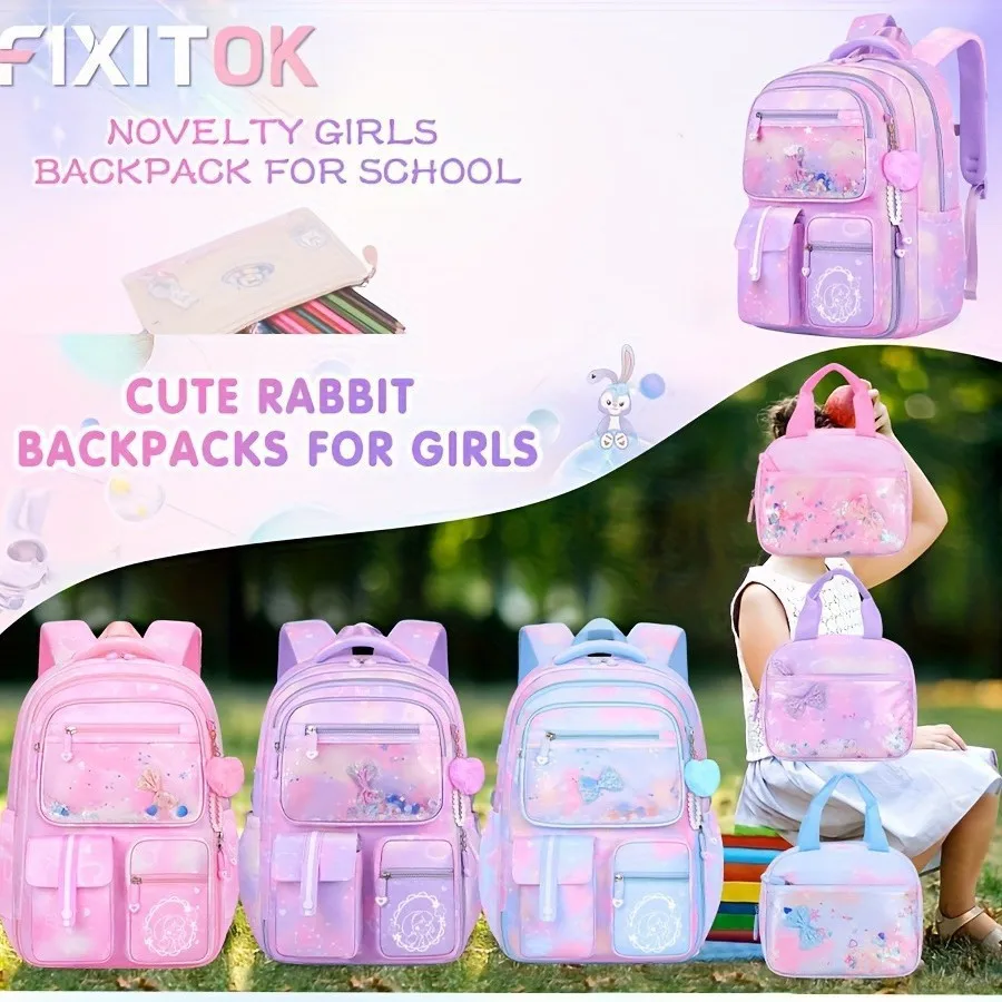 女の子用3点セットスクールバッグ-かわいい-大容量-背骨保護-軽量-小学生-ショルダーバッグ