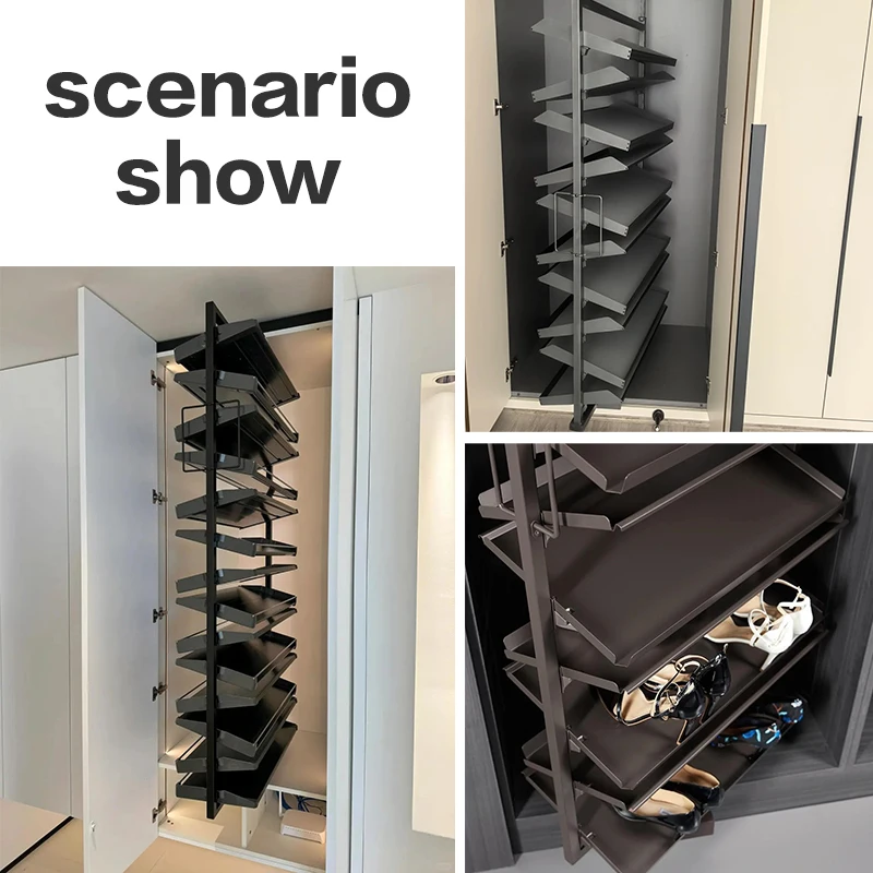360 Degree Rotating Shoe Rack Adjustable Height Multi Layer Storage Pull Out Cabinet Organizer For Closet Wardrobe Space Saving