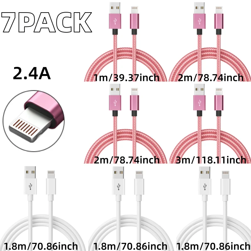 

Двухпортовый кабель для быстрой зарядки 7PACK 2.4A (сертификация MFI) подходит для iPhone 14/13/12/11 PROMAX XSXR X876S6Plus.