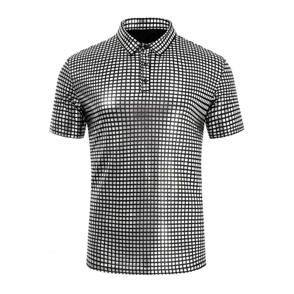 Men Disco Shirt Glittery Men Shirt Men's Glittery Party Shirt Short Sleeve Sparkly Disco Turndown Collar Nightclub for Stage