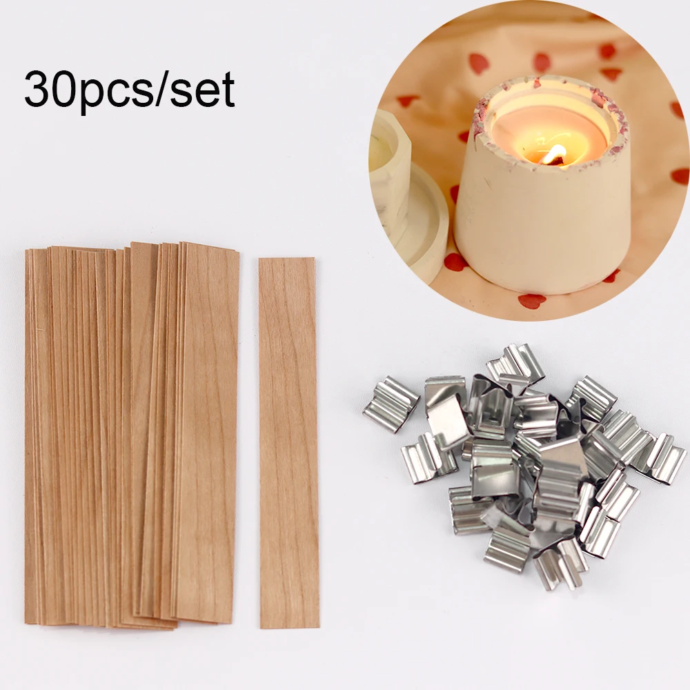 30pcs High Quality Wooden Candle Wick With Clip Base Craft Wicker Paraffin Beeswax Burning Smokeless Wick Candle Making Supplies