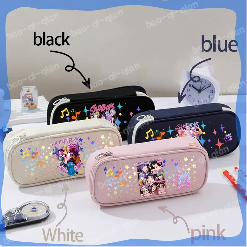 kpop Demon Hunters Oxford Cloth Student Pencil Box Lumi Mila Hunter Multi-layer Pencil Bag Pink Blue Black Whit - view 6