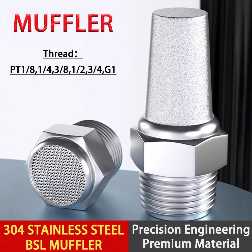 

1Pcs 304 Stainless Steel Pneumatic Solenoid Valve Muffler Barber Type Flat Head 1/2" Male Thread Connector for Air Compressor