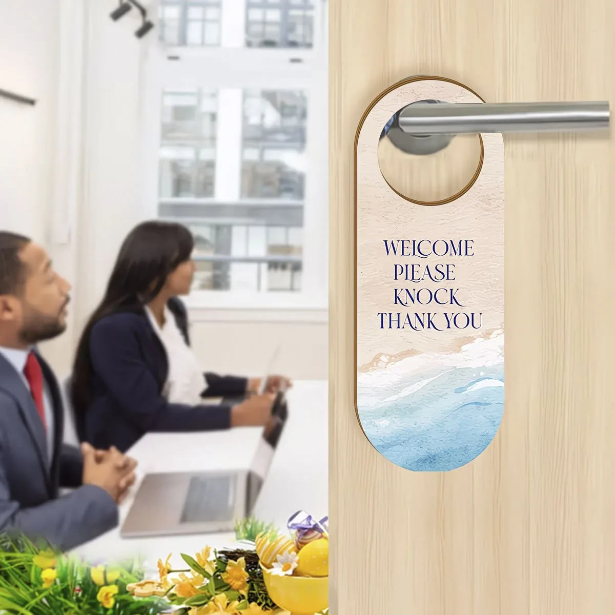 2D flat 2-piece wooden door handle sign - Welcome, please knock on the door&Do not disturb the hanging decoration, Privacy Logo