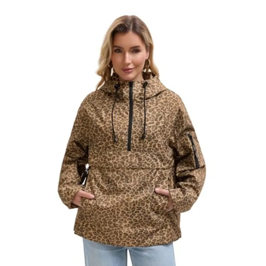 

PUFFIT Rain Jacket Women, Women's Lightweight Anorak Pullover Hoodie Jacket, Water-Resistant