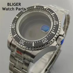 BLIGER 43mm watch case AR sapphire glass 3 o'clock date green/blue green luminous bezel fit NH35 NH34 ETA2824 PT5000 movement