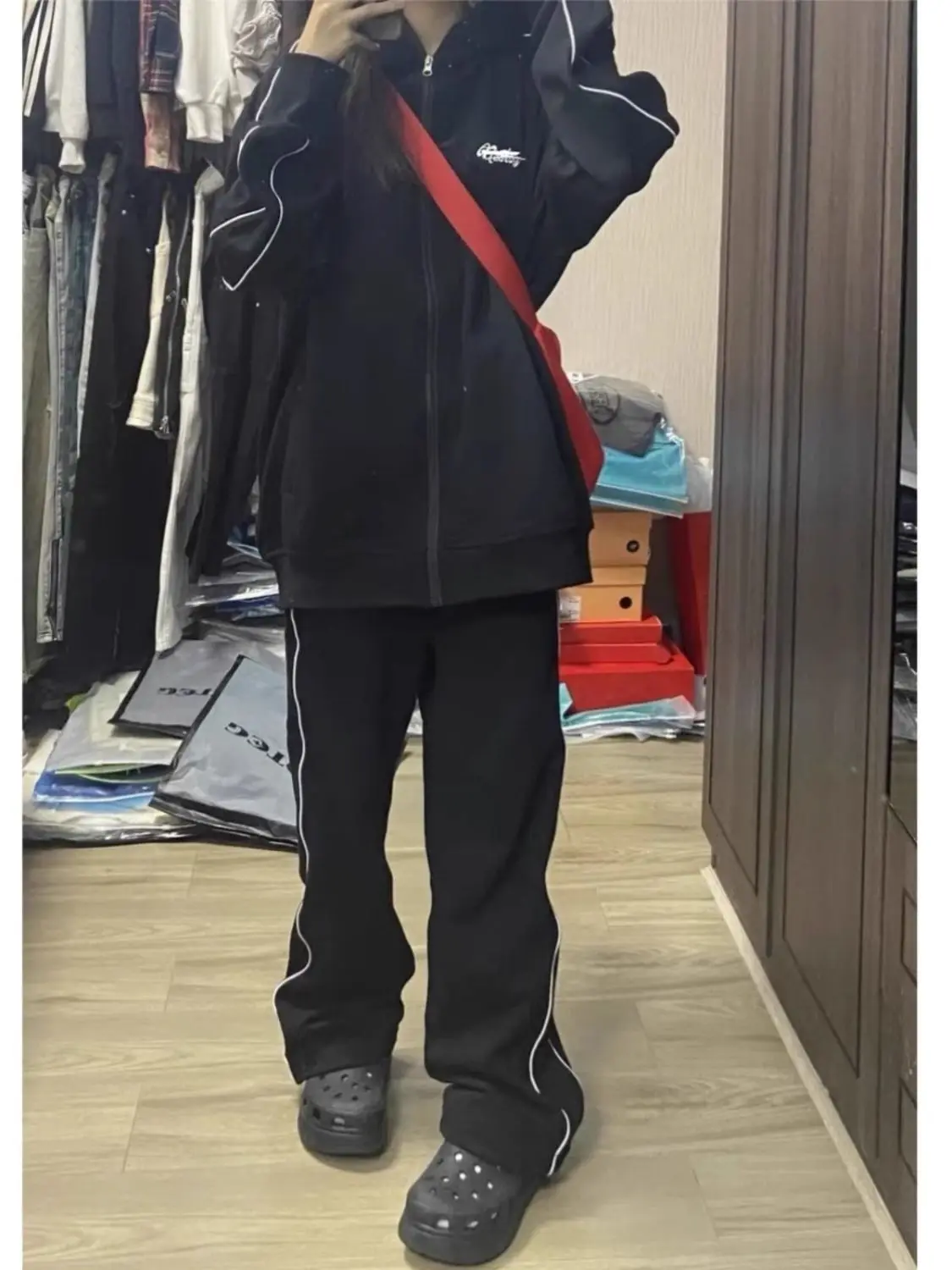 

Korean Loose Sportswear Set Spring Autumn Long Sleeves Zipper Hoodie + Casual Straight-leg Pants 2 Piece Sets Womens Outfits