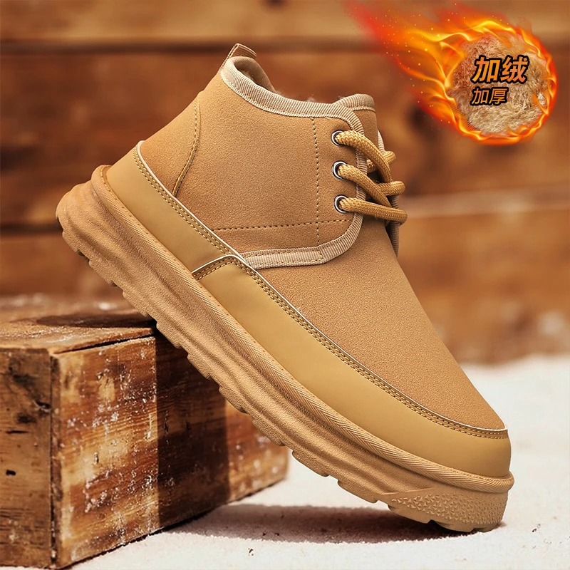 

Зимняя хлопковая обувь, мужские короткие сапоги на меху, уличные морозостойкие и теплые ботильоны, замшевые плюшевые ботинки на толстой подошве, зимние сапоги