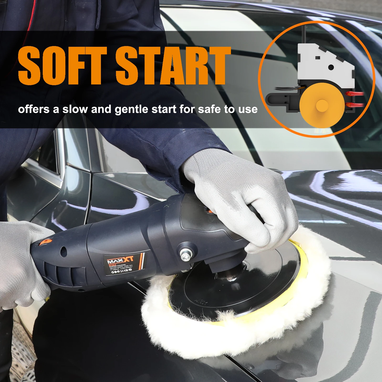 MAXXT 1100W Car Polisher 7Inch 180mm Disc Rotatory Polishing Machine Buffing Tools Buffer Waxer 6 Variable Speed