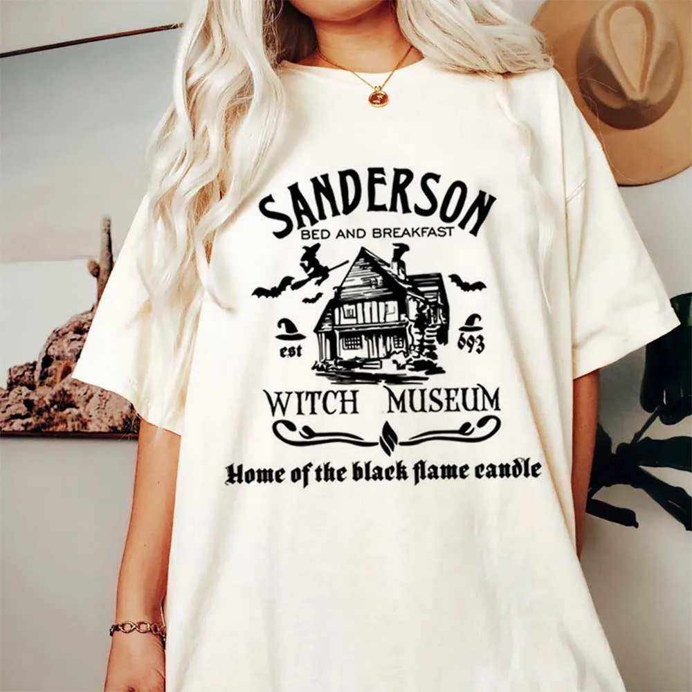 Vintage Sanderson Witch Museum Printed Cartoon O-Neck Printed Women\'s New Summer Top Clothing Plus Size Loose Women\'s T-Shirt