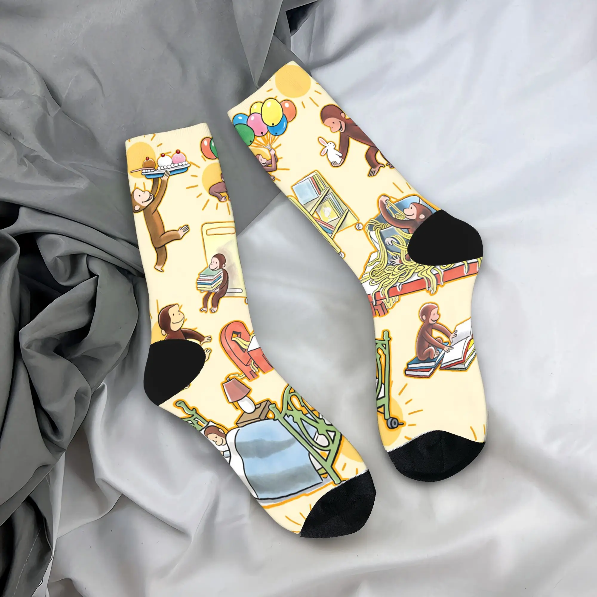 Curious George Monkey Socks  Design Stockings Non Skid Unisex Men Socks Medium Soft Winter Funny Cycling Socks