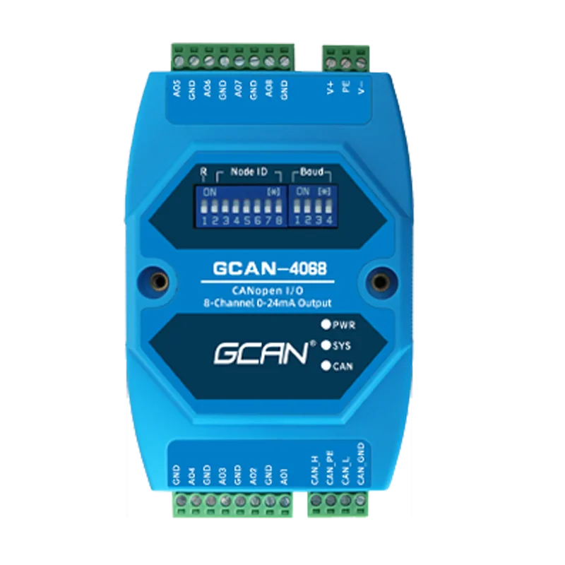 CANopen Interface 0-24mA Output Module GCAN-4068 with 1 Standard CANopen Interface and 8 Analog Outputs