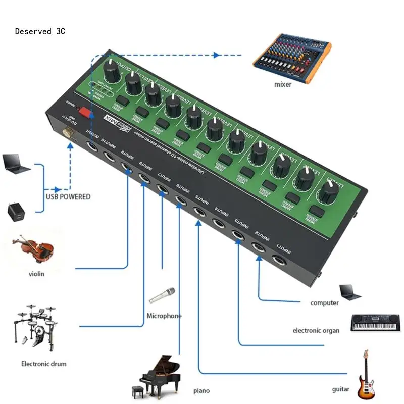 10Input Mixing Board Sound Mixer for Professional Music Processing Metal Housing