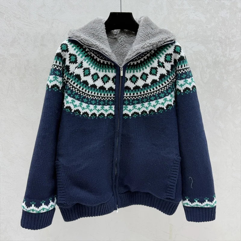 

High quality Classic vintage Feliz Island jacquard women's cardigan with plush collar sweater popular top 251120694