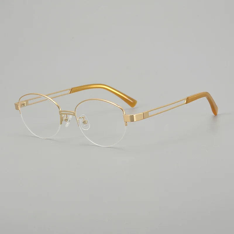 

Pure Sexy Oval Semi-frame Semi-titanium Glasses BB136 Hollow Temples Ultra-light Frame Fashion Female Prescription Lenses