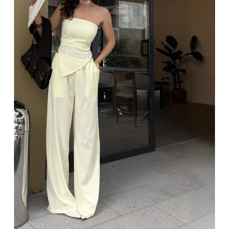 

Women's Solid Color Sleeveless Tube Top Trousers Set Women's Sexy Casual Two-piece Set