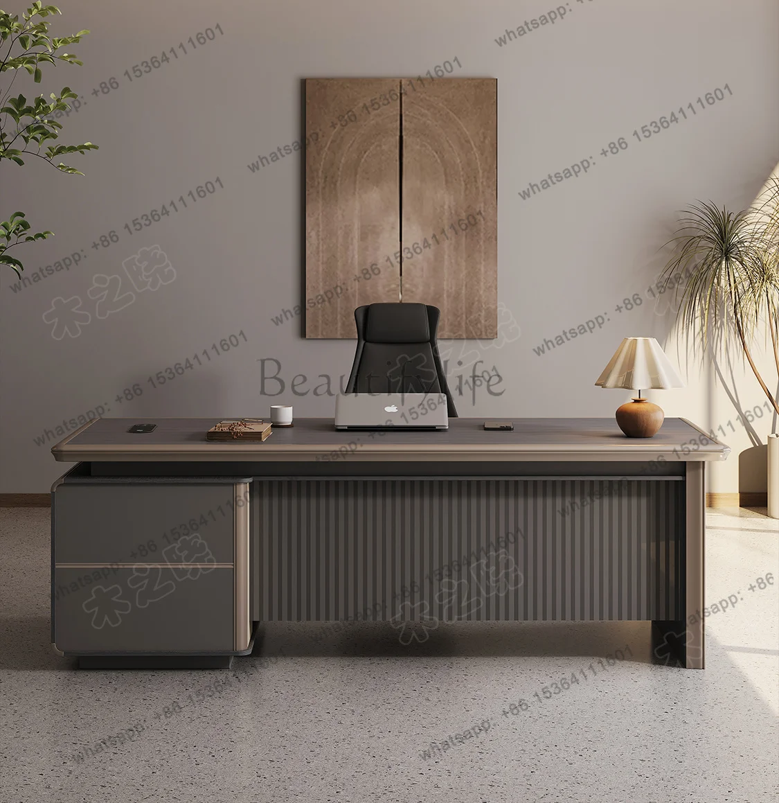 Aluminum Alloy Desk Simple Modern President Desk And Chair Combination Manager Bench Light Luxury High Sense