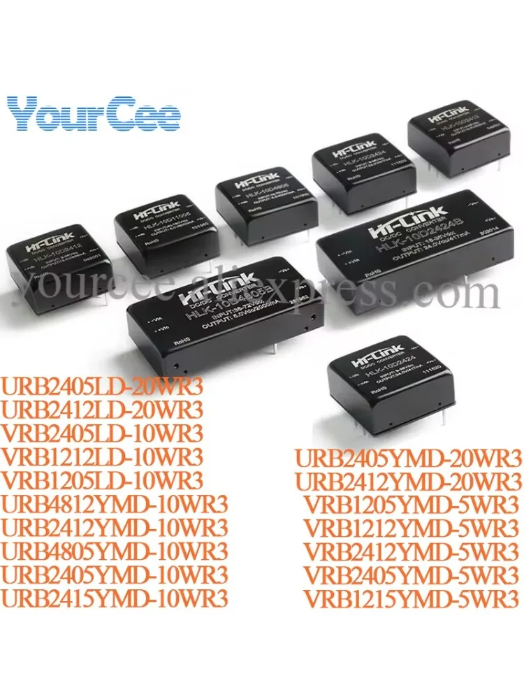 Moduł izolowanego zasilacza stabilizowanego DC-DC 25W/20W/15W/12W/10W/5W, 48V/24V/12V na 3.3V/5V/9V/12V/15V/24V URB4812YMD VRB1205YMD — zdjęcie 2