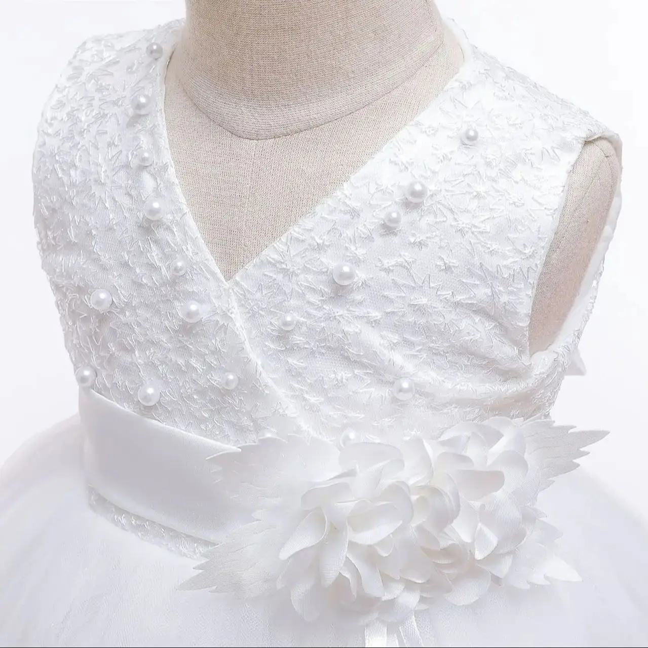 Infant Baby Girls First Year Birthday Appliques Princess Dress+Headband Newborn Christening Kids Baptism Wedding Party Clothes
