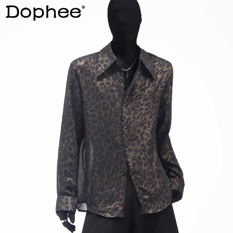 

High-end Niche Design Leopard Print Shirts Men's 2025 Four Seasons Wear New Handsome Long-sleeve Trendy Shirt Male Stylish Tops