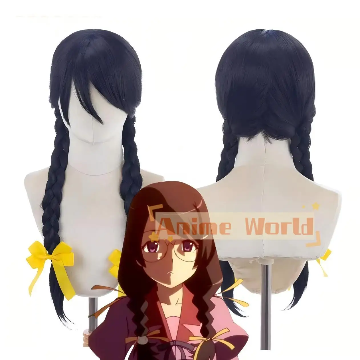 Peluca de Cosplay de Anime Bakemonogatari Tsubasa Hanekawa, accesorios para fiesta de Carnaval y Halloween, pelo sintético, fibra resistente al calor + gorro de peluca