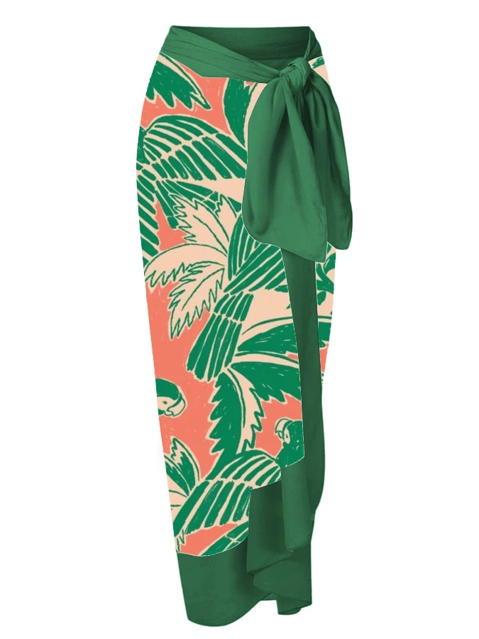 Dames Badmode V-Hals Vintage Bloem En Vogel Print 1 Stuk Badpak En Cover Up Zomer Strand Stijl Badpakken Sexy 2023