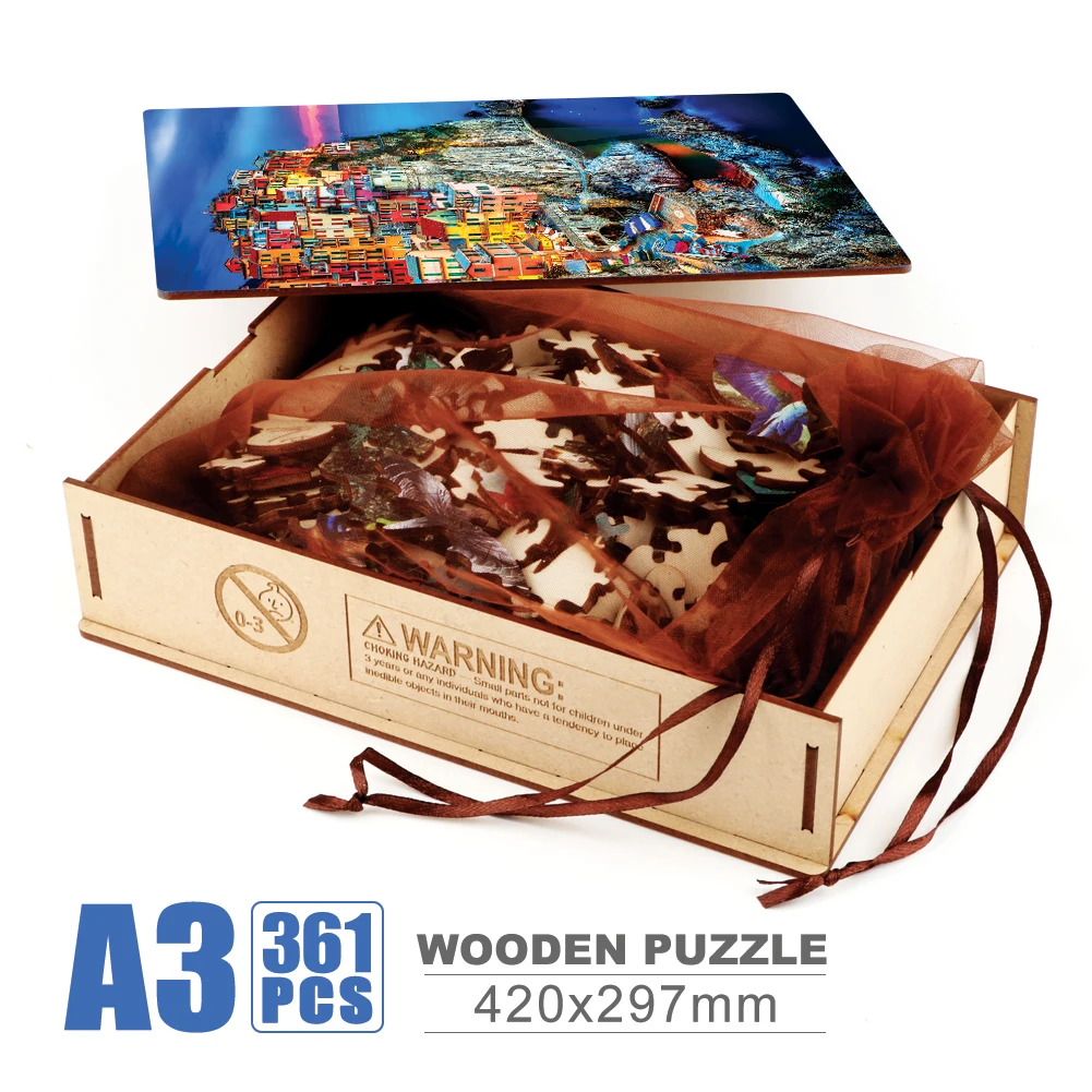 Cinque Terre Holz Puzzle Spielzeug Reise Souvenir Holz Puzzles für Kinder Montessori Spiele Großhandel geheime Puzzle-Boxen