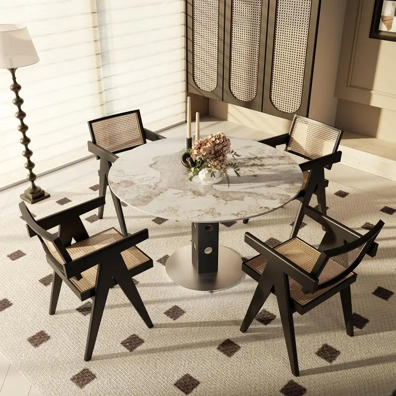 Meja Makan Bundar Kayu Solid Kecil, Gaya Farmhouse 43 inci untuk 2-4 Orang, Meja Dapur Hitam, Desain Berwarna-warni