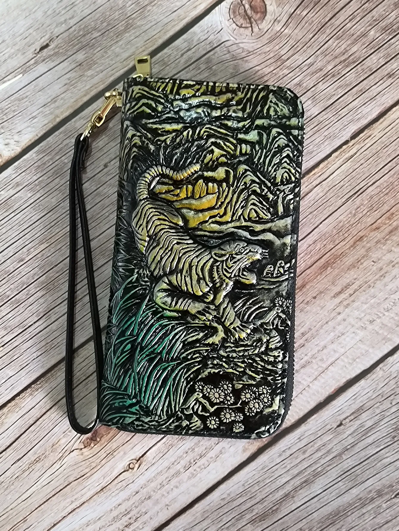 

RFID blocking genuine leather men wallet long zipper 3D tiger printed luxury card holder wallet purse