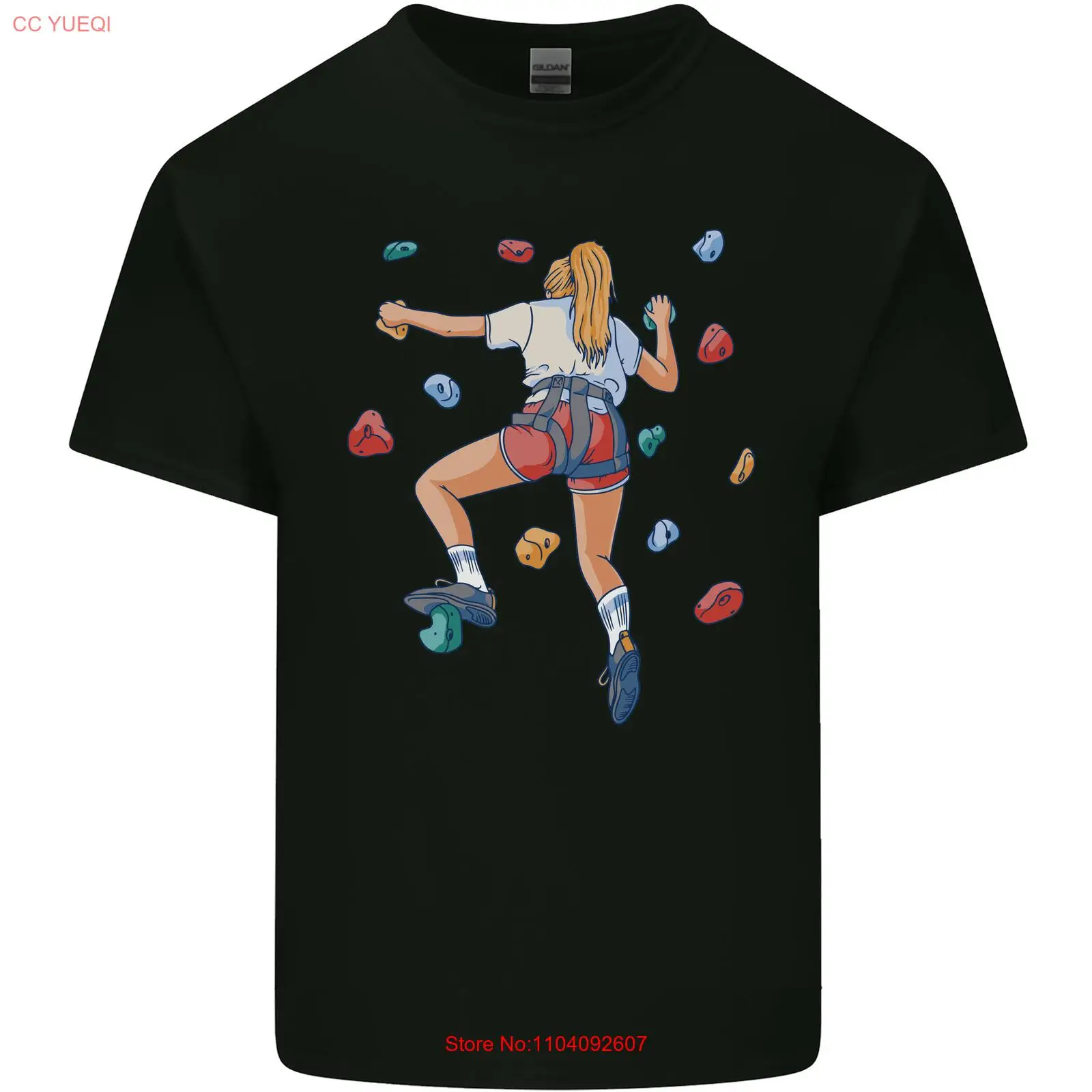 Female Rock Climber Climbing Wall Mens Light Cotton T-Shirt