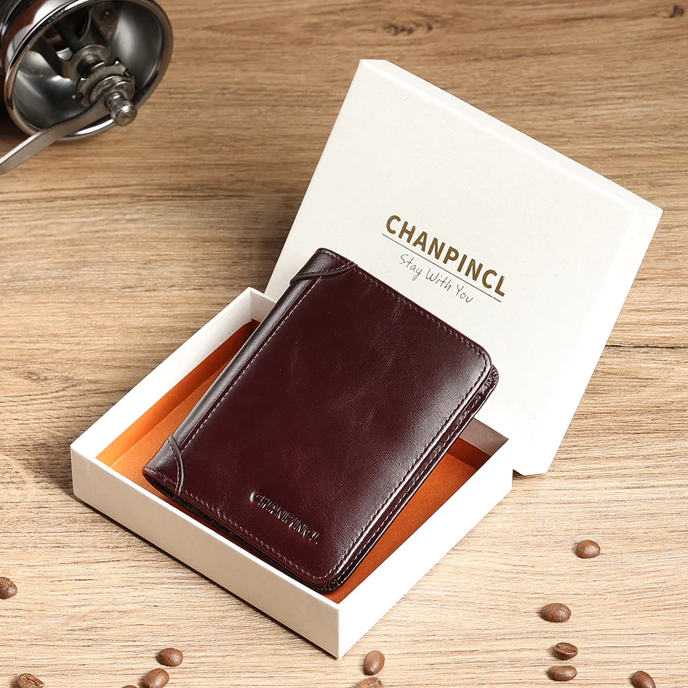 

【Genuine Cow Leather】CHANPINCL Brand Men Wallet Luxury Short Tri-Fold First Layer Cowhide Classic Purse Male Business Fashion
