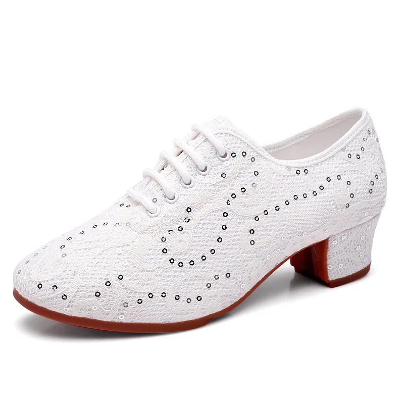 Oyidance White Black Lace Material Adult female  Modern Jazz shoes ballroom dancing outdoor square Lady Marine dancing shoes