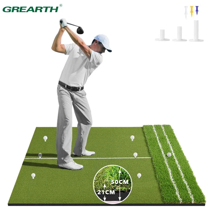 سجادة جولف فاخرة مزدوجة العشب: سجادة ضرب جولف مطورة مقاس 5 × 4 أقدام، محاذاة وزاوية مساعدة النهج، سجادة جولف داخلية وداخلية #1