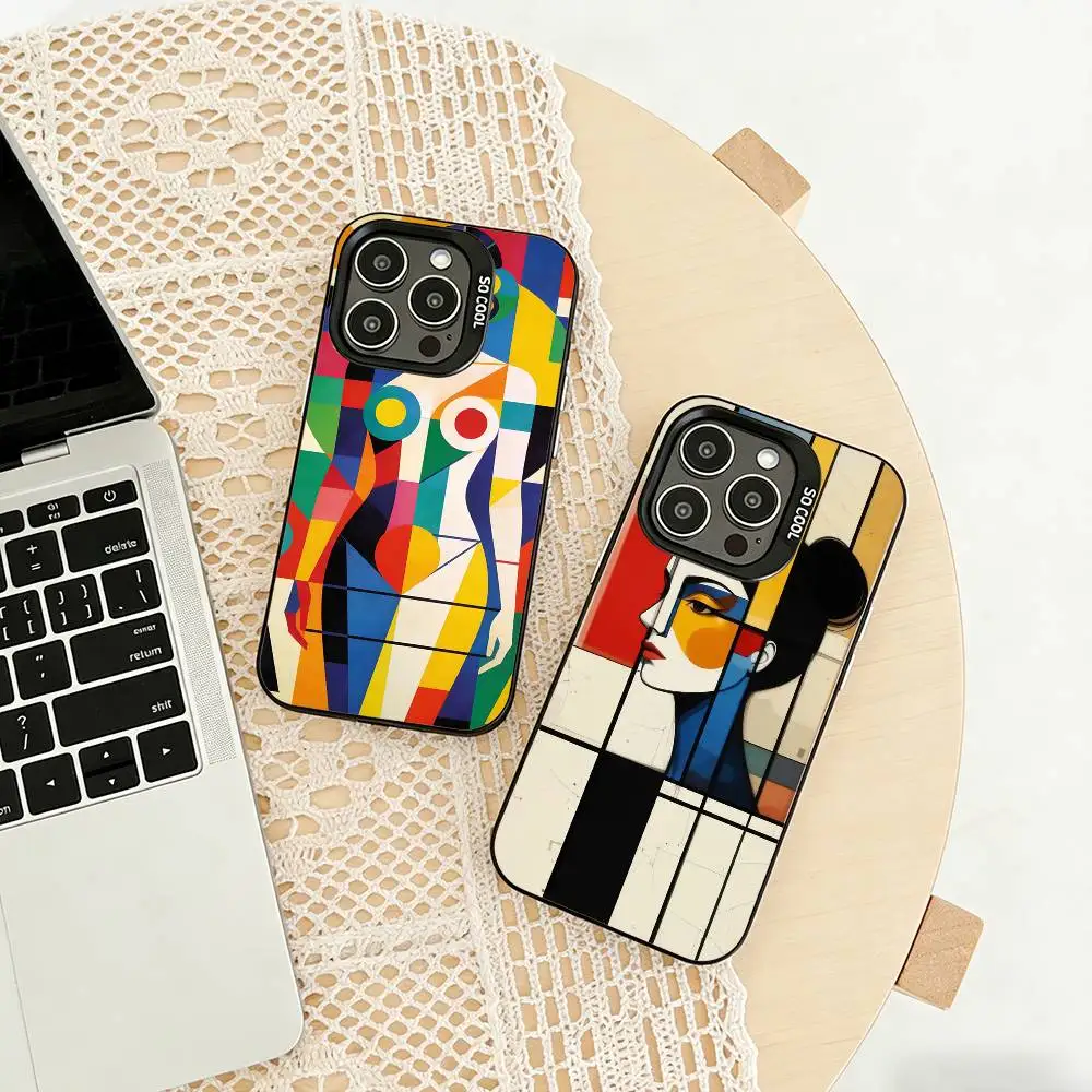 

b-bauhaus style abstract piet mondrian Phone Case For iPhone 17,16,15,14,13,12,11 Plus,Pro Max,XS,Colored silver phone case