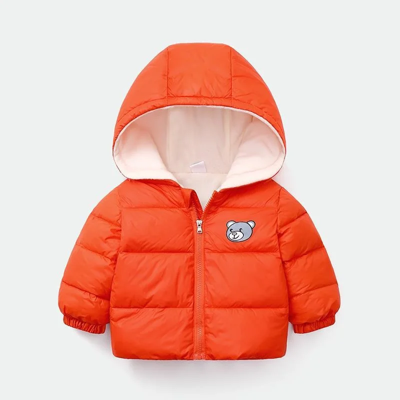 2022 Autumn Winter New Baby Girl Boy Outerwear Hooded Warm Down Jackets Solid Toddler Cotton Clothing Cartoon Bear Print Coats