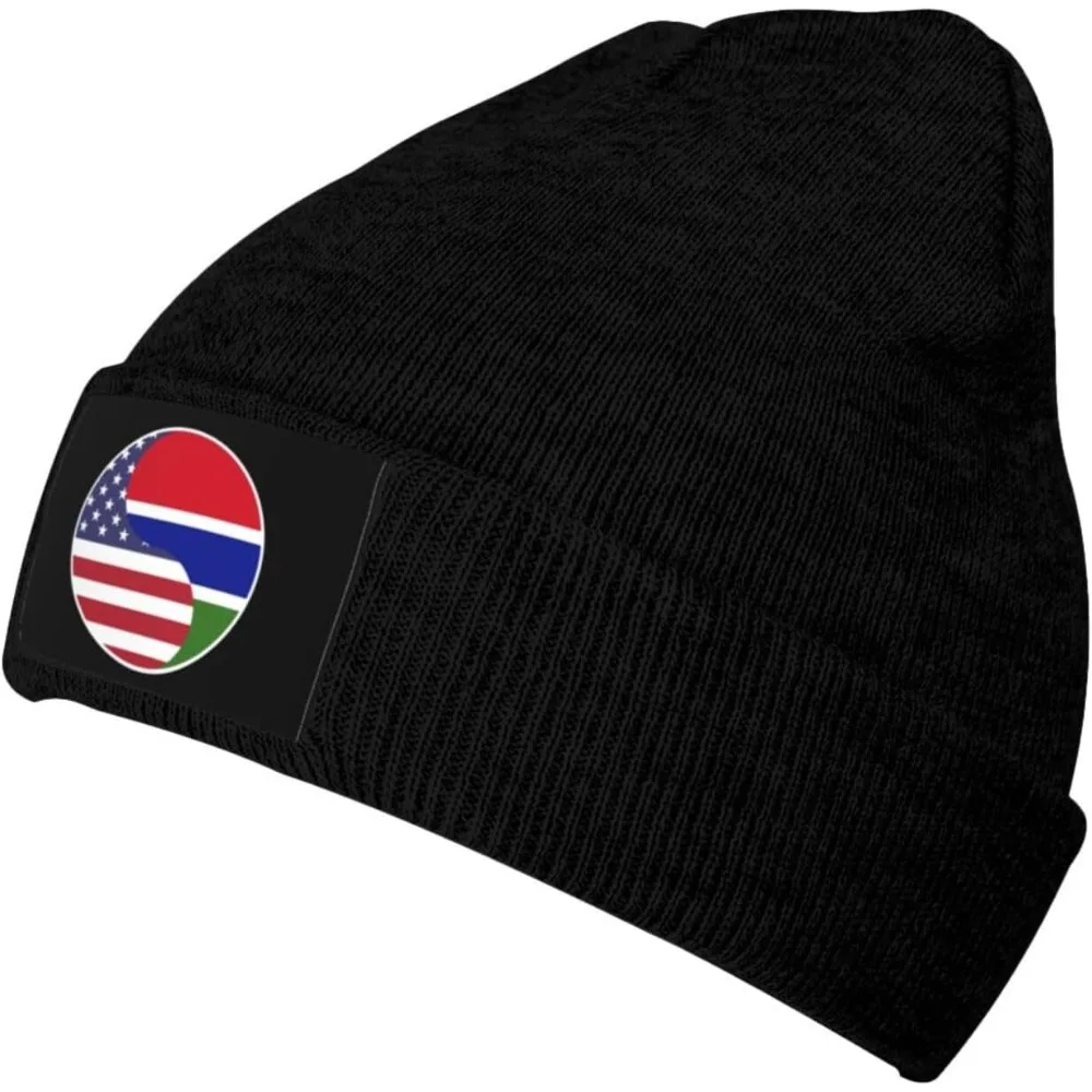 Yin Yang Flag Combination of America and The Gambia Beanie Hat for Men Women Warm Cozy Knit Skull Cap Acrylic Winter Hats