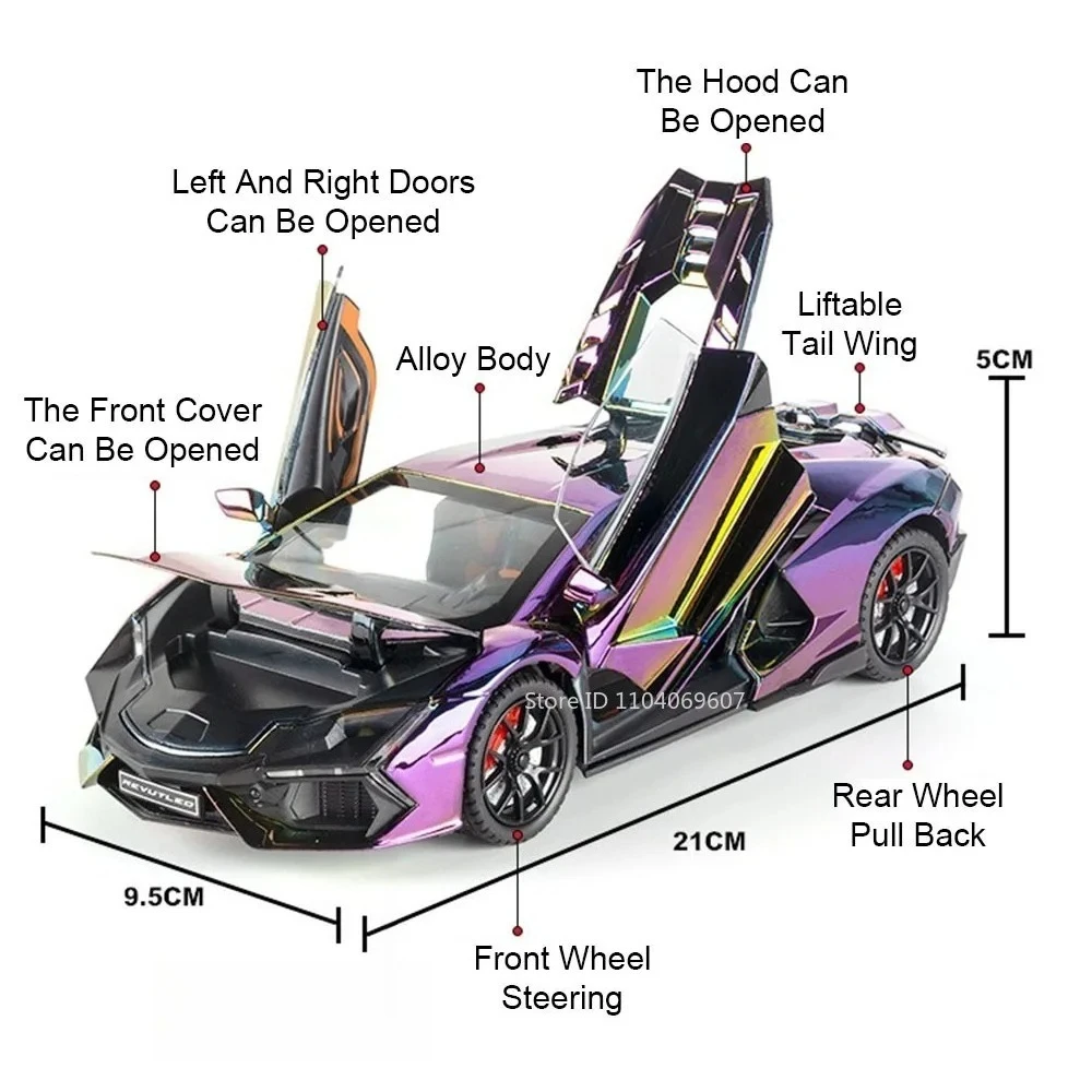 1:24 Scale Revuelto Senna Model Supercar Toys Alloy Diecast Shock Absorption Doors Opened Sound Light Birthday Sports Cars Gifts