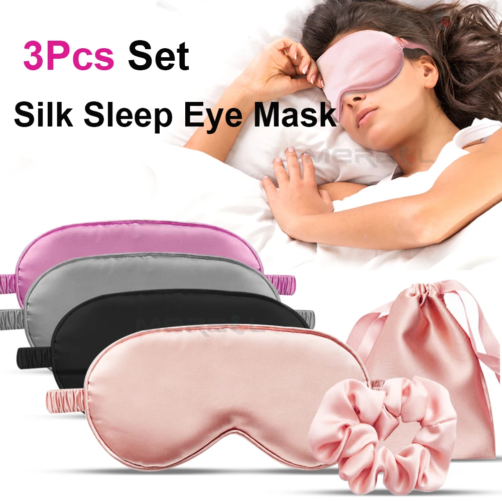 3Pcs Set Silk Sleep Eye Mask Eye Patches Sleeping Mask Eyeshade Blindfold Rest Eye Cover Night Eyeshade Travel Sleeping Aid