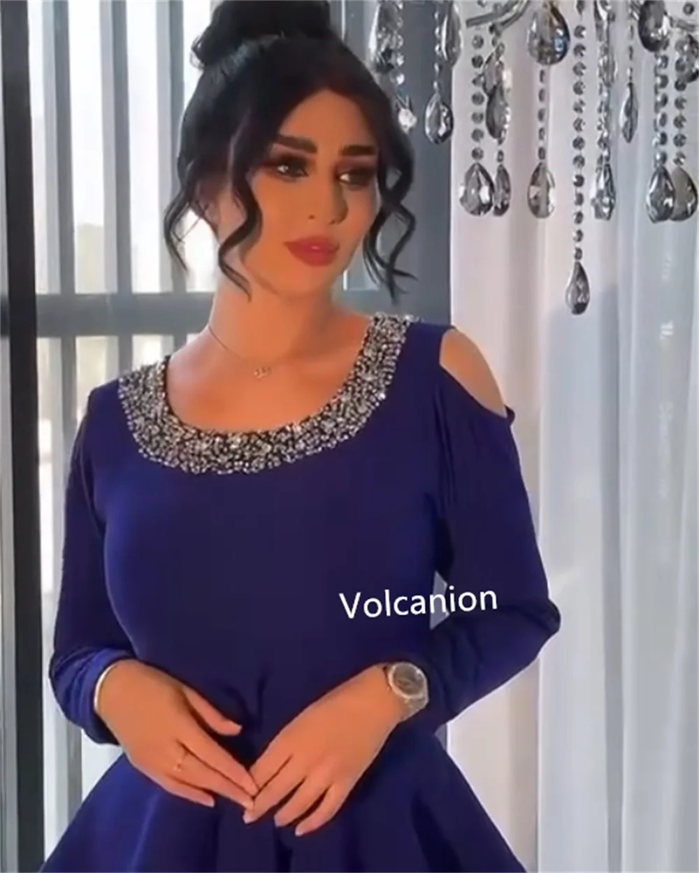 Индивидуальные платья миди из джерси с блестками и лентой трапециевидной формы с круглым вырезом на заказ, для выпускного вечера, изысканное высокое качество