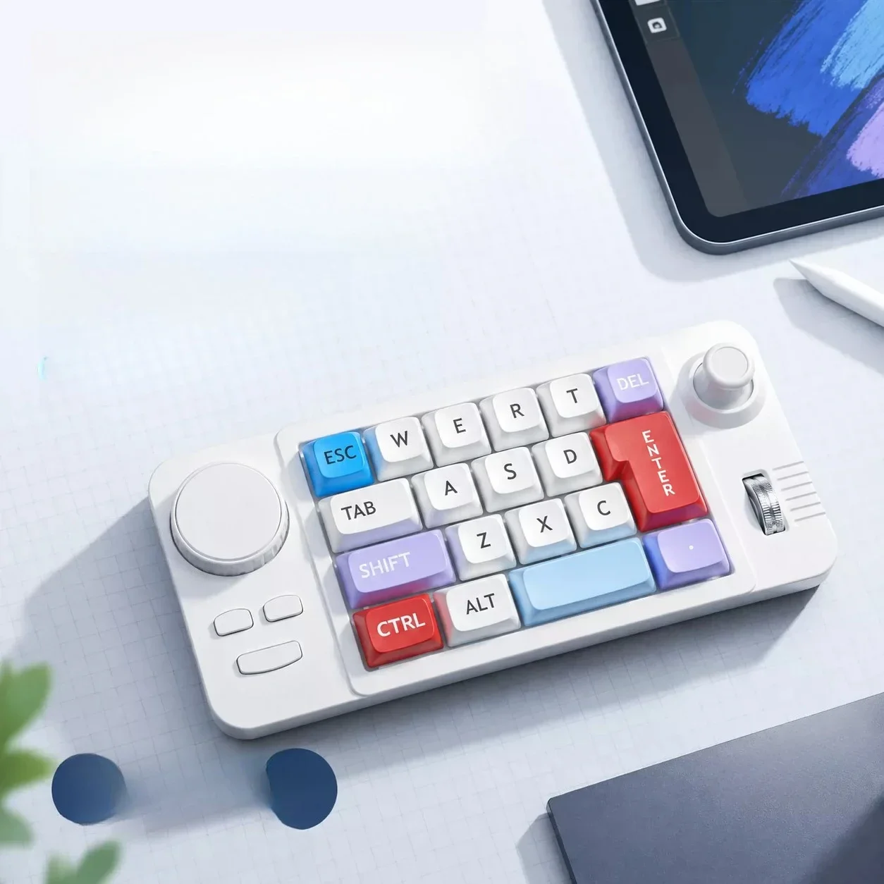 W911 Wired Procreate Drawing Keyboard Customized Tri Mode Bluetooth Double Knob with Roller for One-hand Mechanical Keyboard