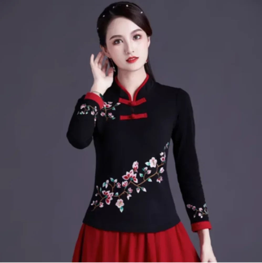 Ethnic Style Streetwear Fashion Casual Women Clothing Shirts for Women Vintage Clothes Tshirt Y2k Top Women Clothes Embroidery