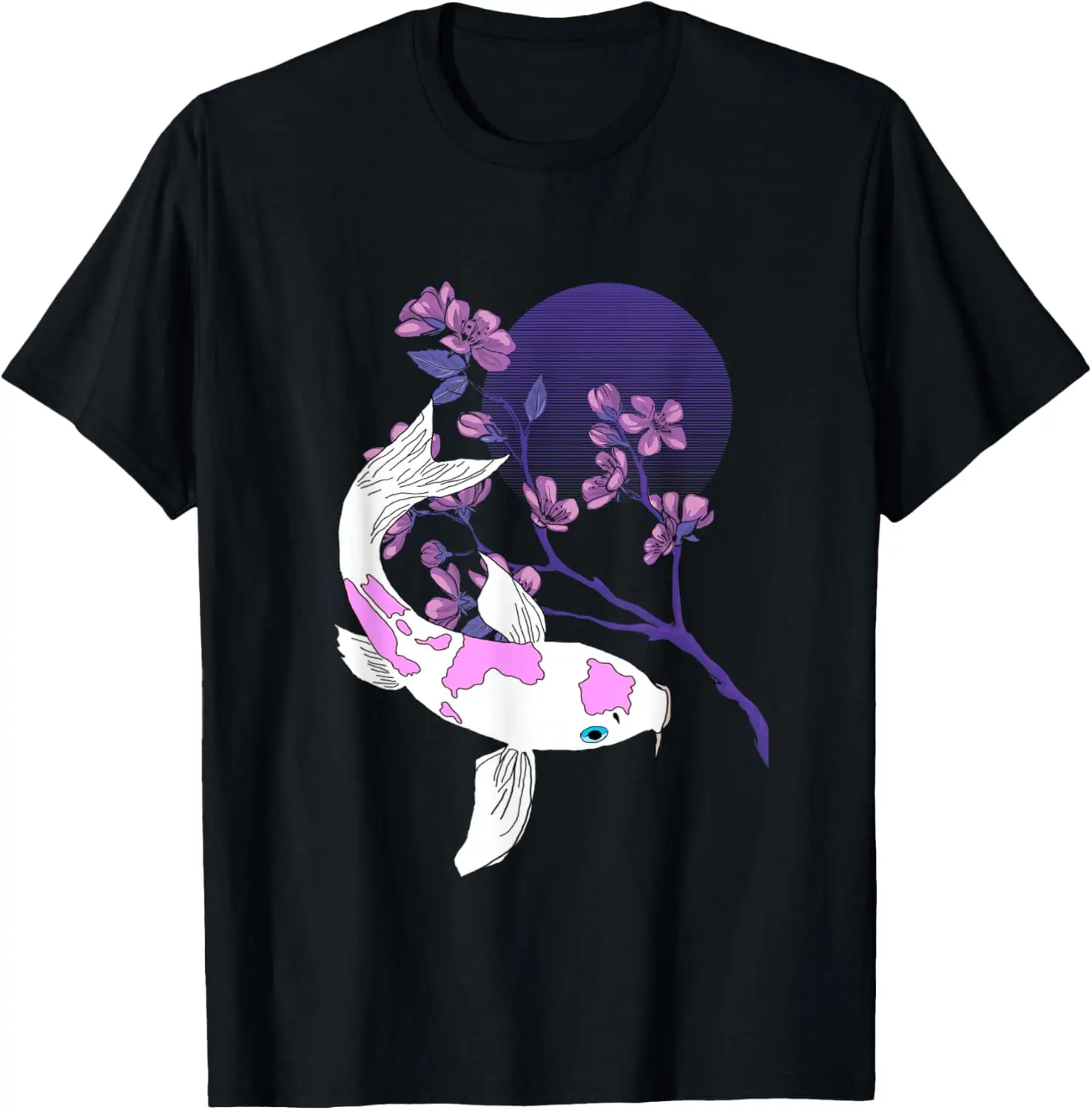 

Koi Fish Cherry Blossom Moon Graphic T-Shirt Short Sleeve Cotton Summer Tee for Men