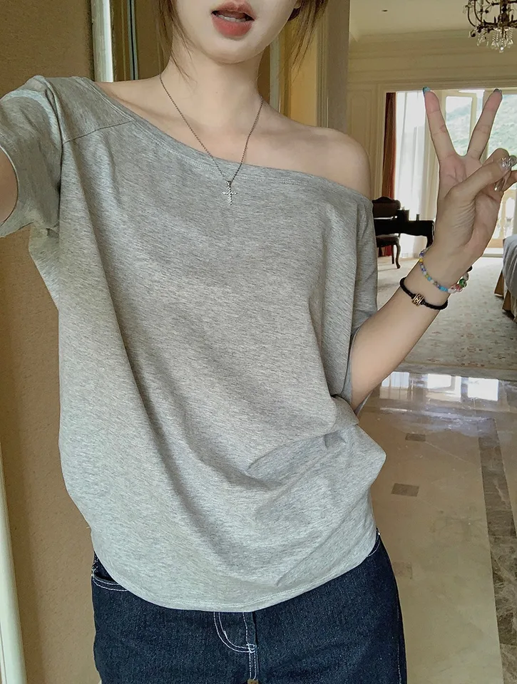 T-shirts Women Solid Simple Summer Casual Cleanfit Short Sleeve All-match Young Girls Streetwear Y2k Top Aesthetic Clothes Ins