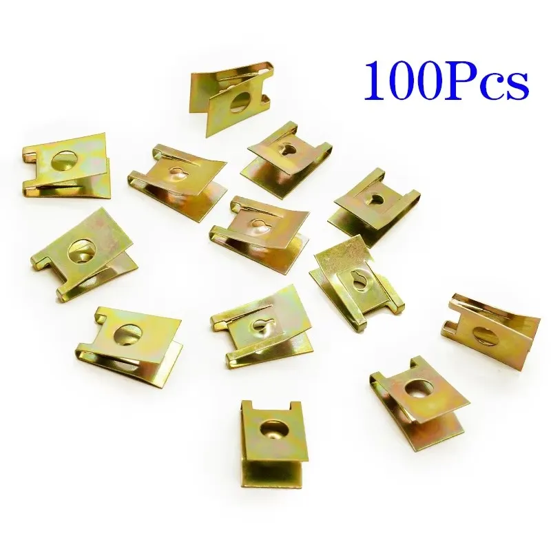 10/30/100Pcs Car Screw Base U-Type Clips Car Fastener Clips Motor Automobile Engine Fender Bumper Guard Plate Clamp