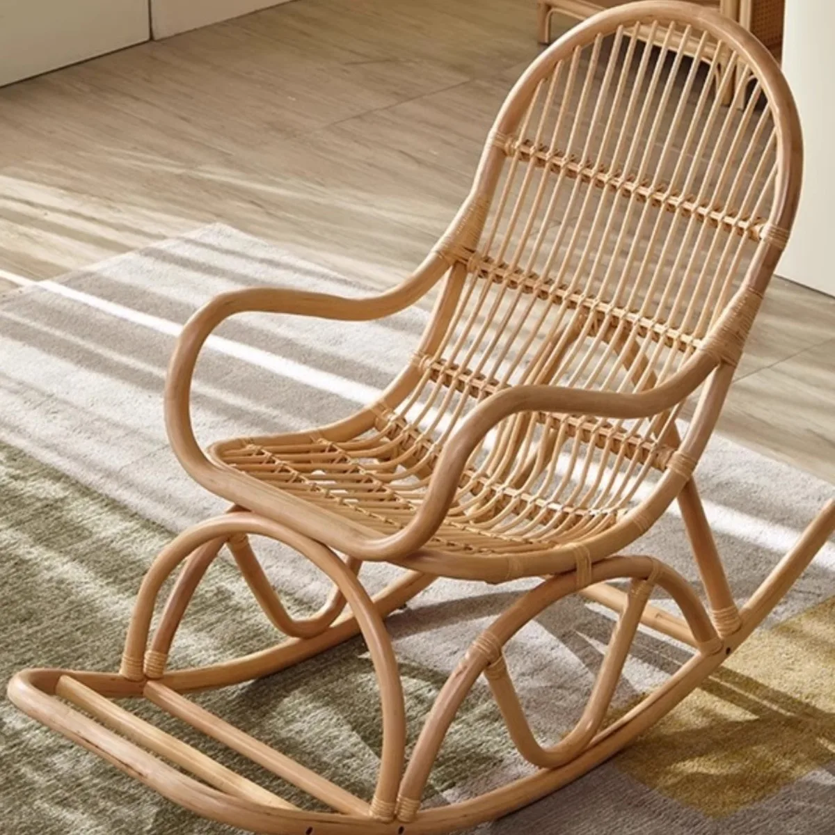 Home Rocking Chair, Recliner, Leisure Balcony Rattan Woven Backrest Chair