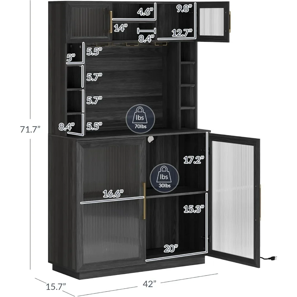 Coffee Wine Bar Cabinet with Power Outlet - 72